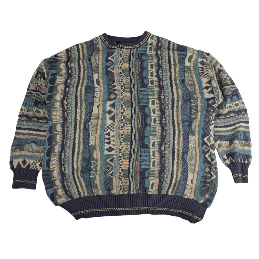 J Ferrar Mens XL 3D Knit Sweater Coogi Style 90s Hip Hop Biggie Cotton Vintage